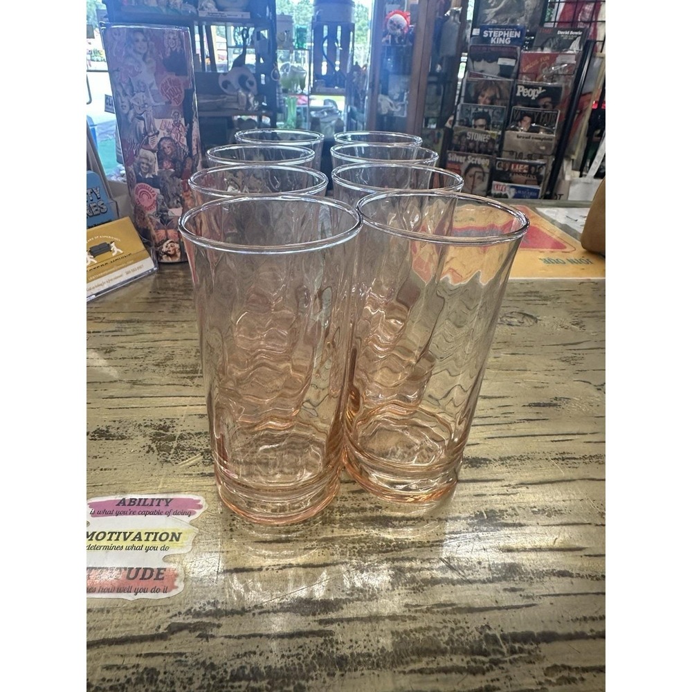 Set of 8 Vintage Libbey Concert Pink Misty Rose Swil Pattern Tumbler Glasses